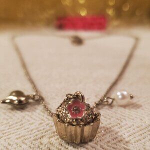 Betsey Johnson Necklace with Cupcake & Pink, Antique Gift for Her